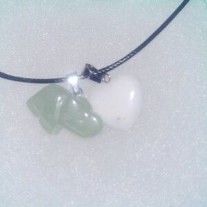 Hippie Boho Natural Jade Elephant & Milky Quartz  Heart Black Cord 18-20” Neck…